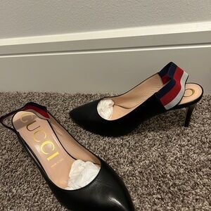 Gucci Black and Red Slingback Heels
